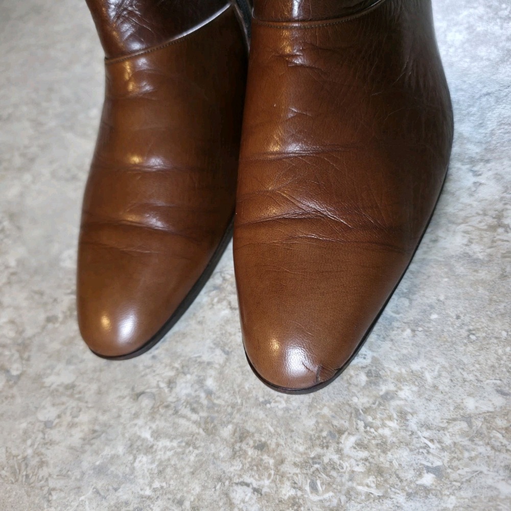 Vintage Stacy Adams Side Zip Ankle Heel Boots Brown Leather Womens Size 11 - Picture 7 of 13